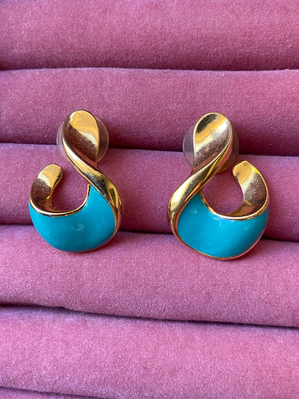 Vintage Music Note Gold & Turquoise Swirl Statement Earrings